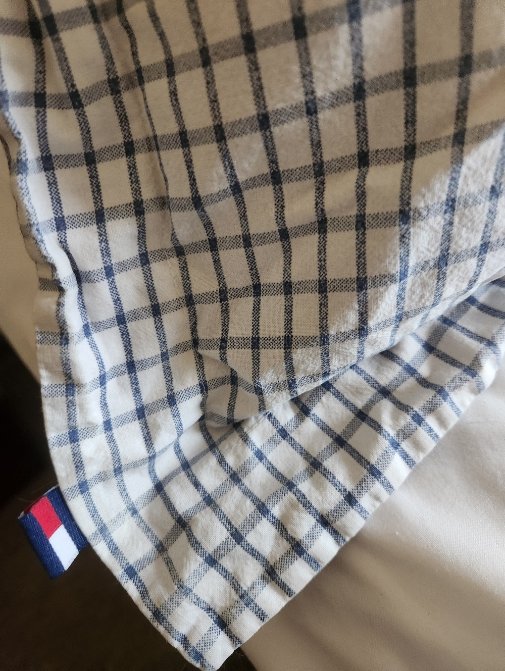 Blue and White Check Pillowcase with Signature Tab
